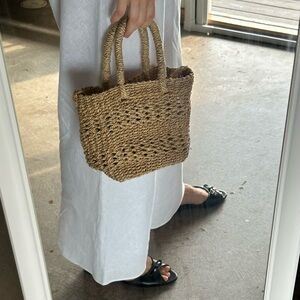 Small jute straw woven square basket bag